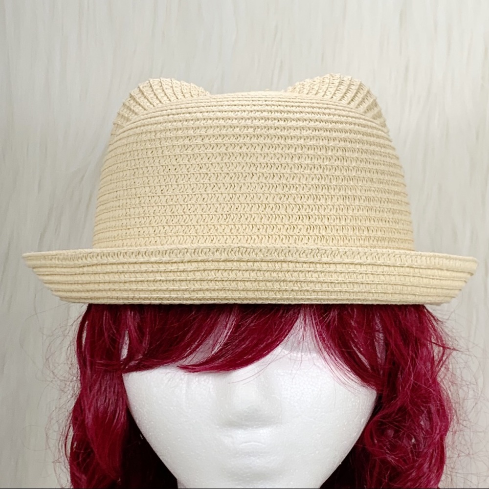 Kitty Cat Bowler Hat, Natural Color, Statement Hat